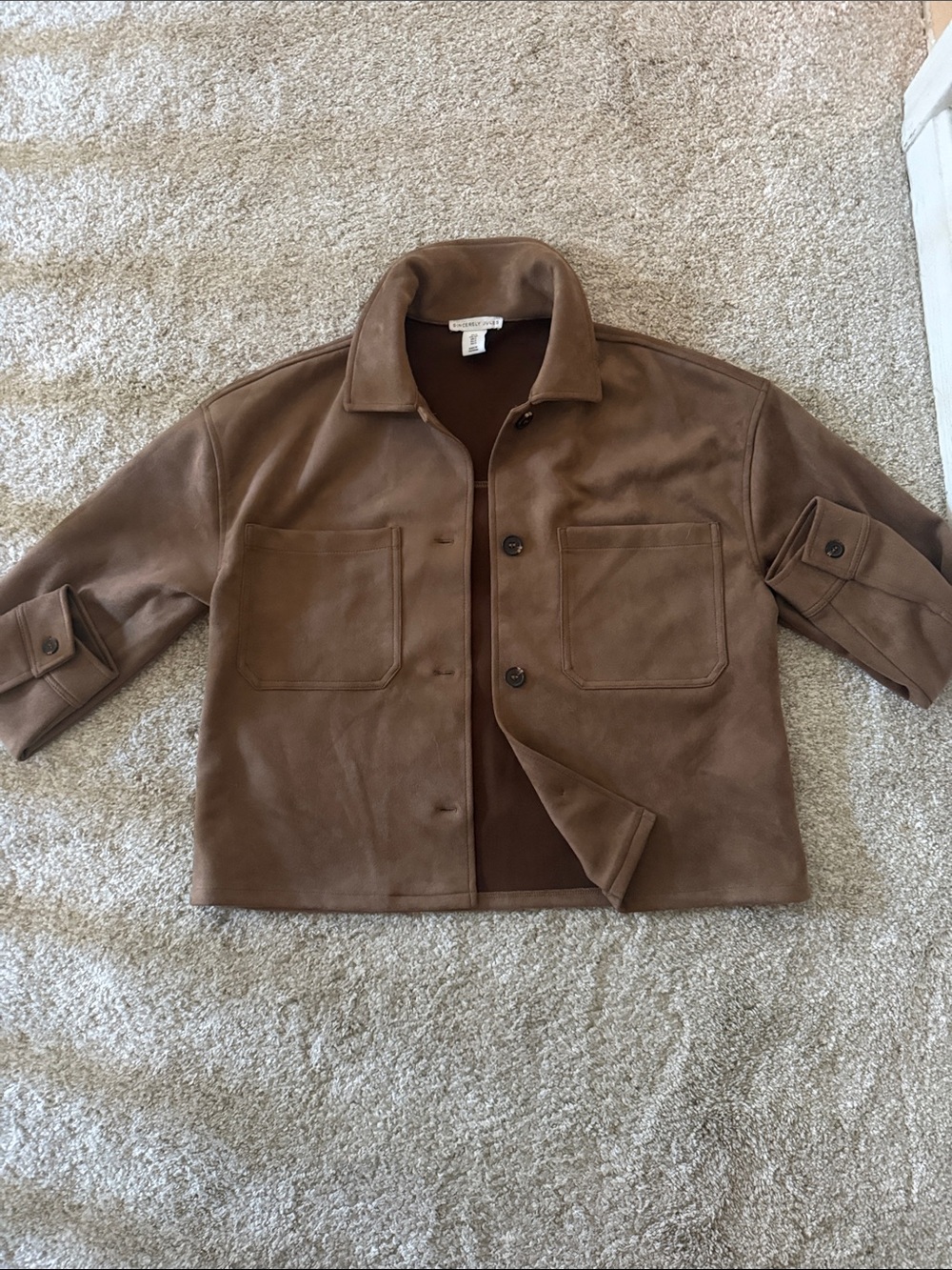 Sincerely Jules Brown Suede Button-Front Shirt Jacket